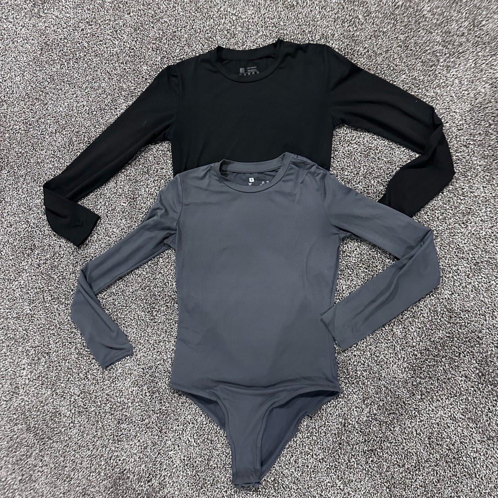 Bundle of 2 Long Sleeve Bodysuits – Grey & Black – S